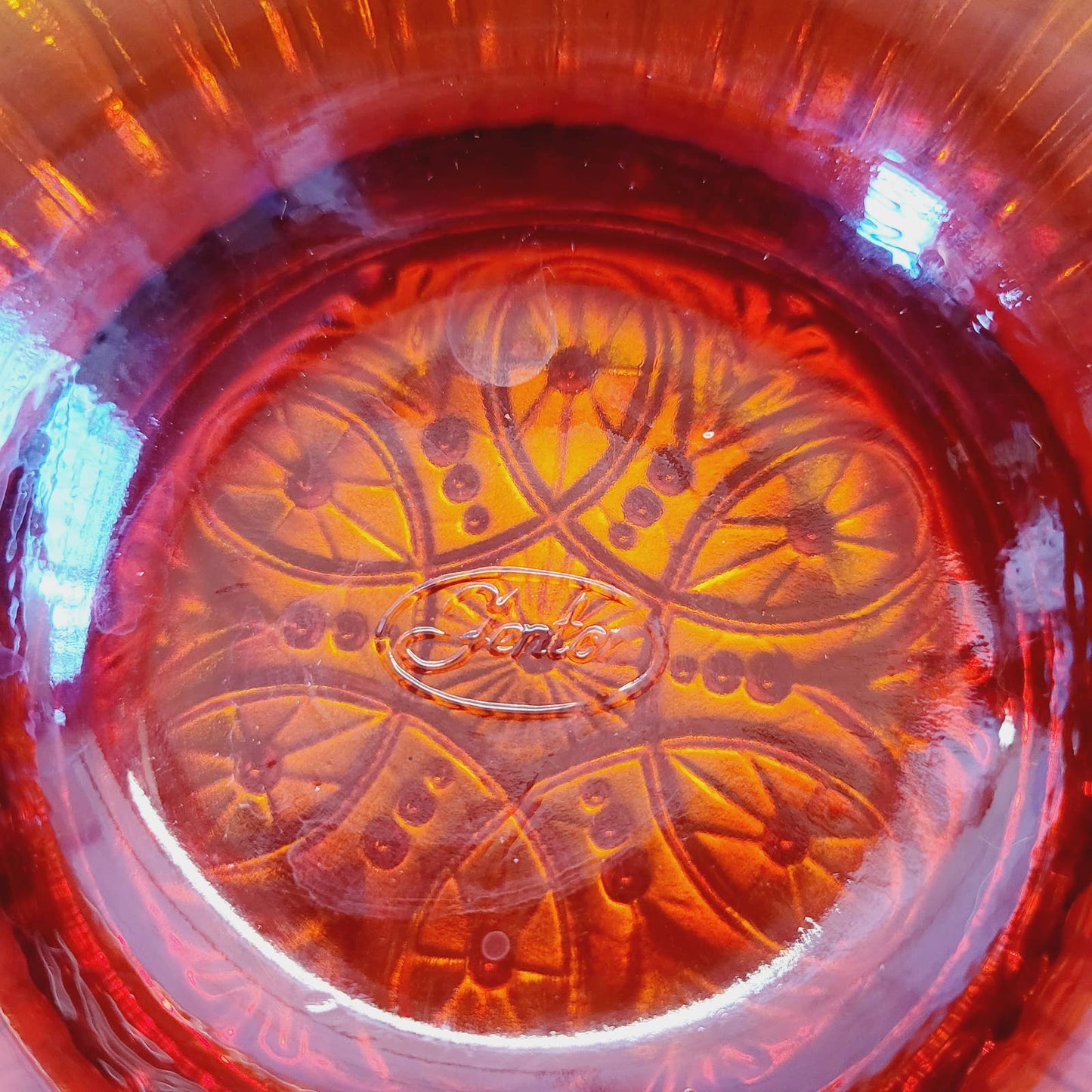 10” Large Fenton RED Carnival Glass Pedestal Bowl Hearts & Flowers