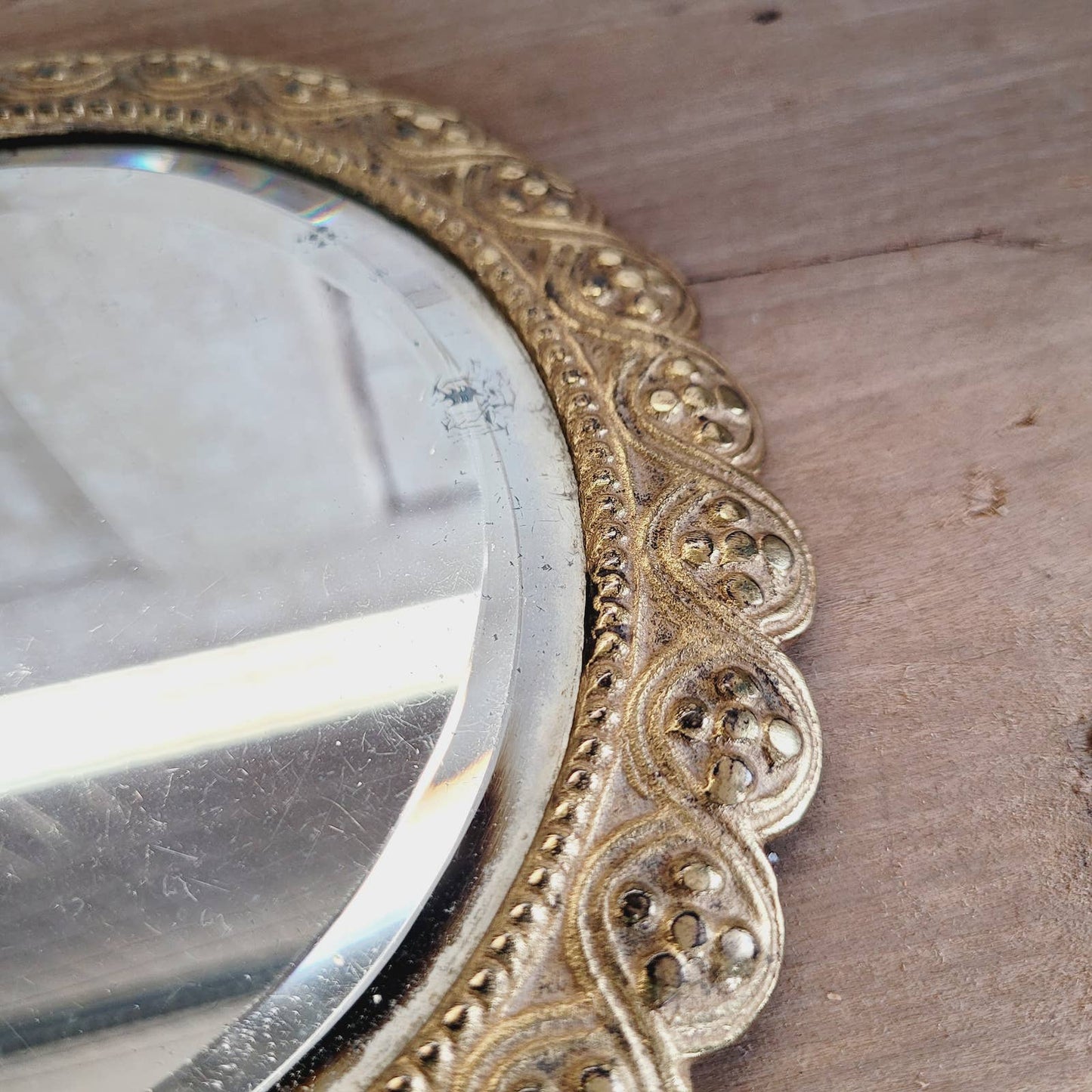 Antique Bradley & Hubbard #3568 Gilded Cast Iron Art Hand Mirror