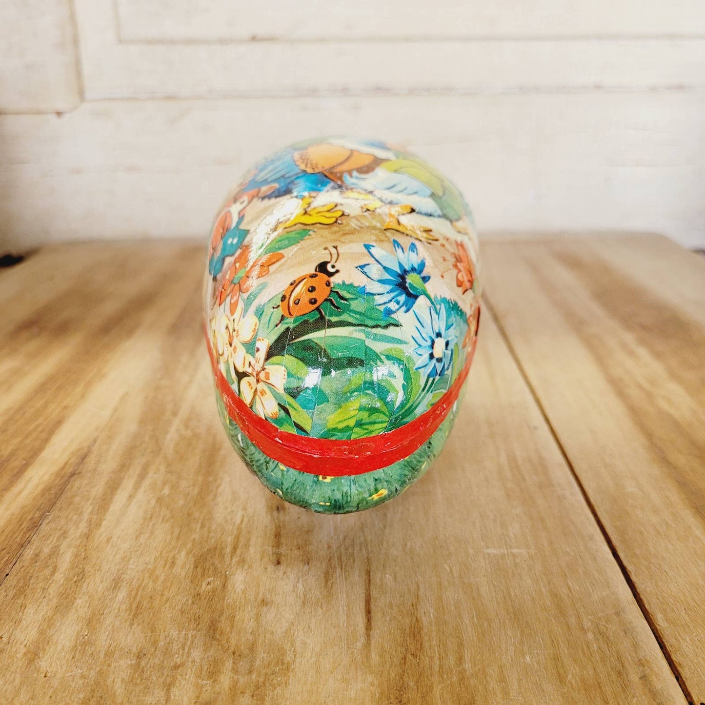 Vintage 5 1/2" Paper Mache Egg Western Germany Ducks Chicken Bunny
