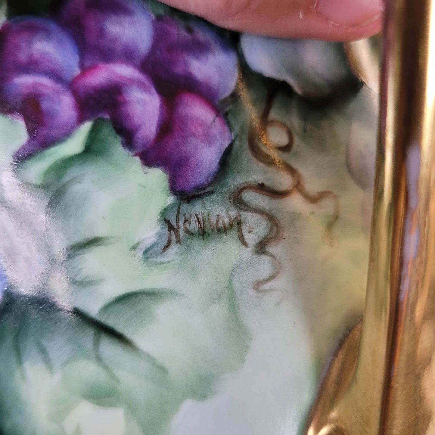 Antique Cider Lemonade Pitcher with Grapes Signed from Germany