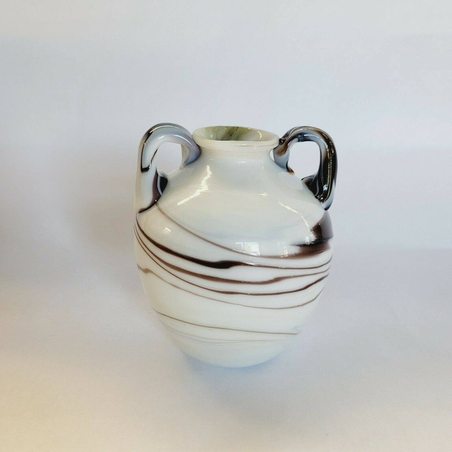 Vintage Art Glass Handled Vase Hand blown.