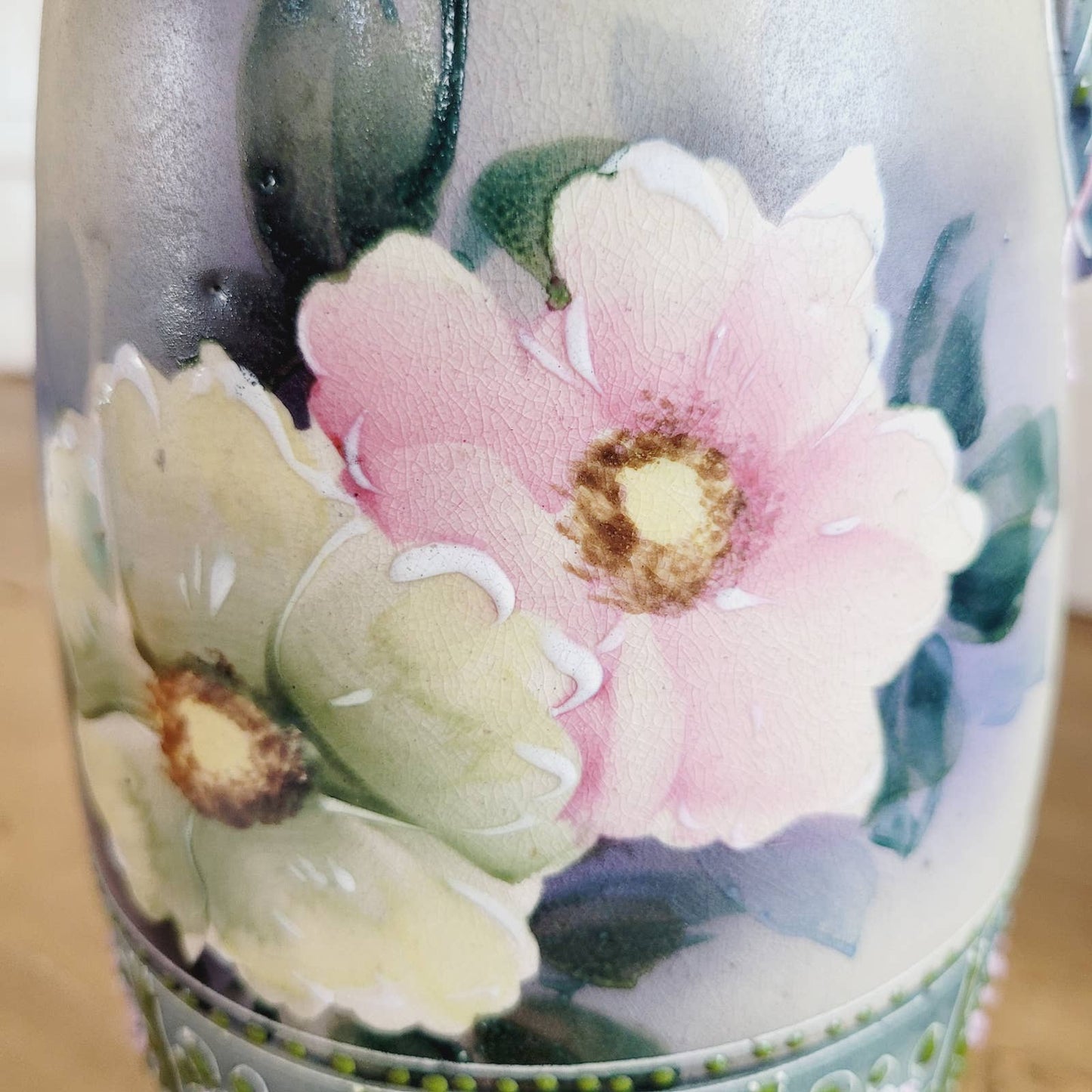 Vintage Satsuma Moriage Vase with Handles Made in Japan