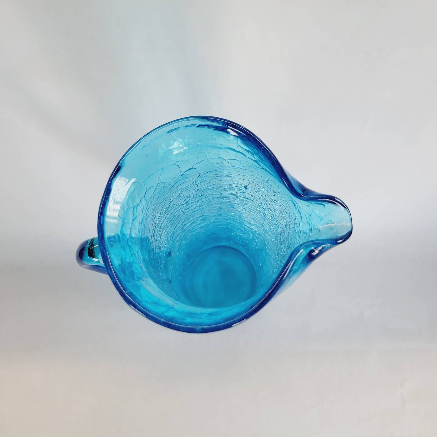 Vintage Blue Crackle Glass Pitcher 11"