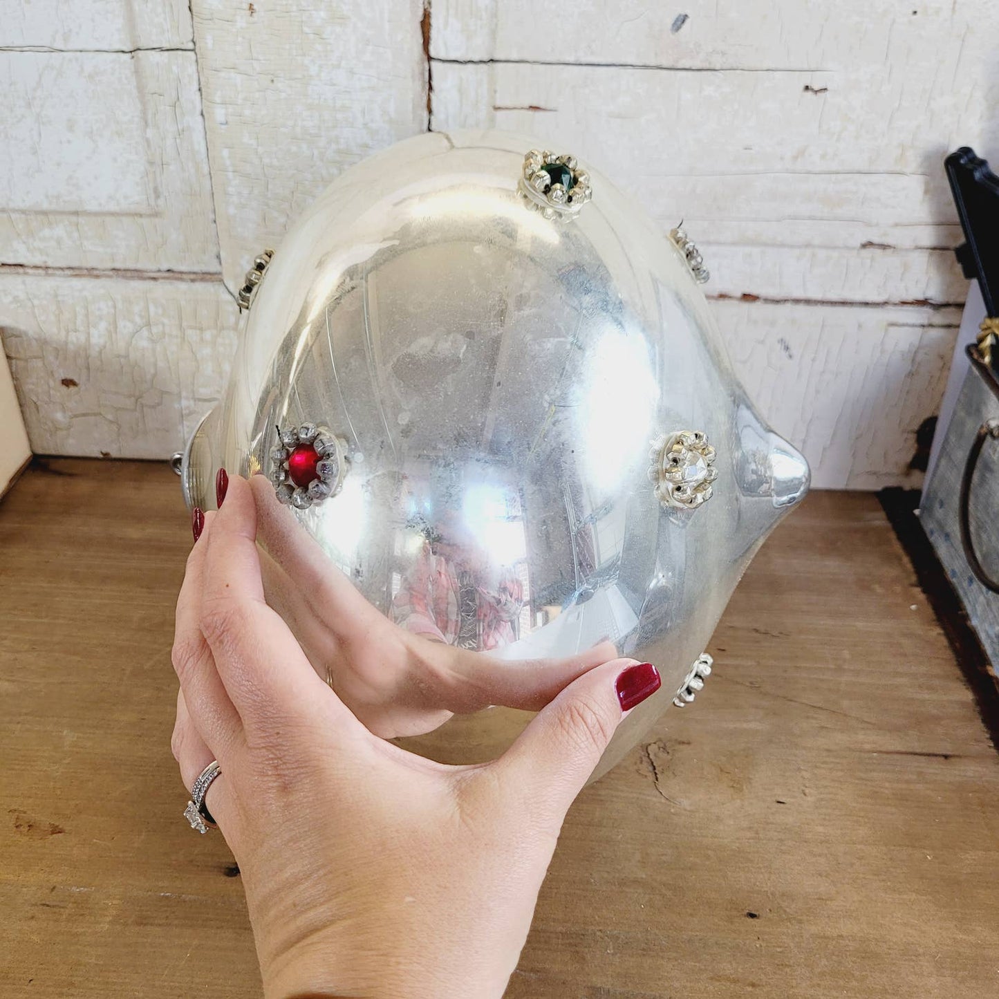 Antique Jumbo XL Mercury Glass Store Display Christmas Ornament 10" #2