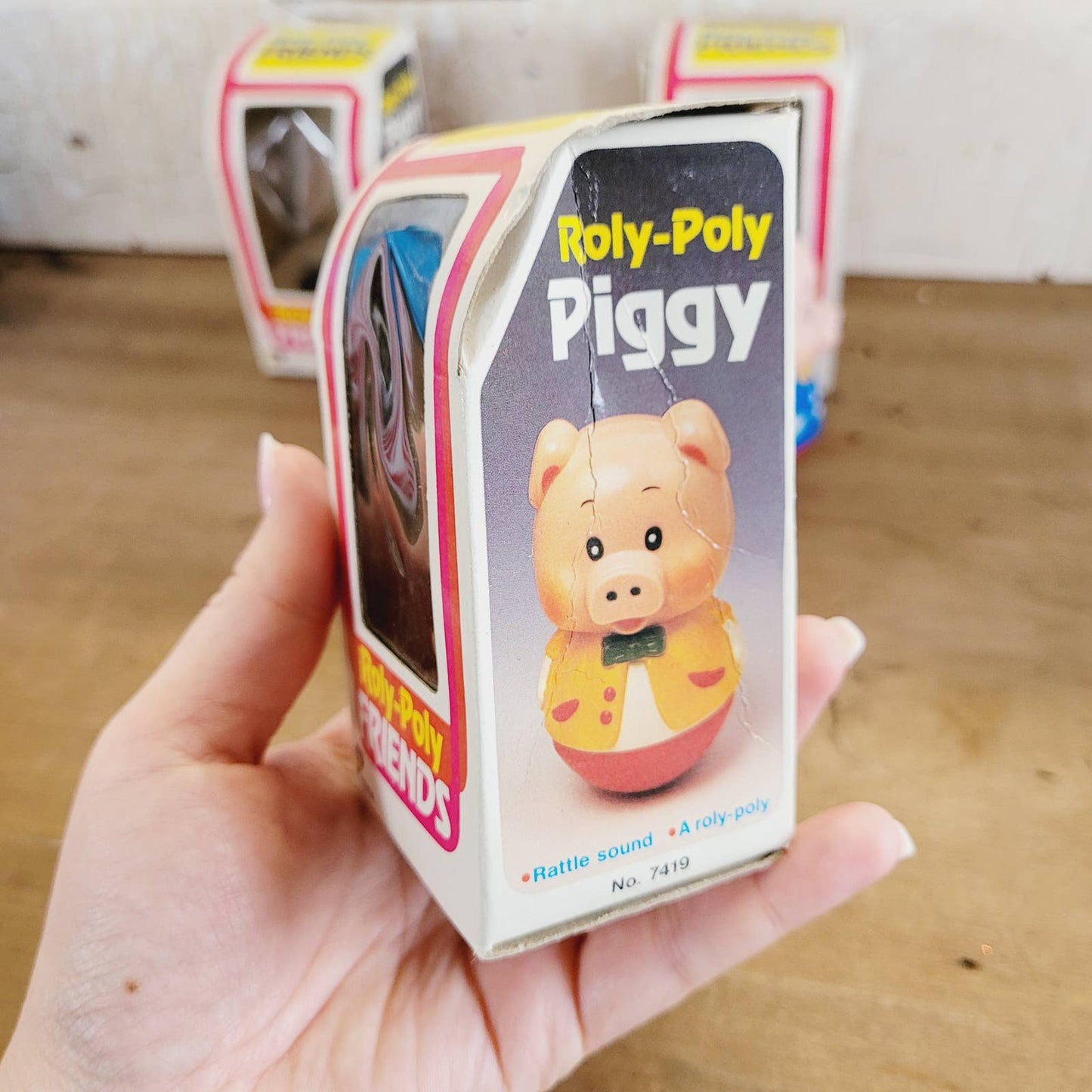 Vintage Roly-Poly Friends Piggy Rabbit Bear NOS with Boxes
