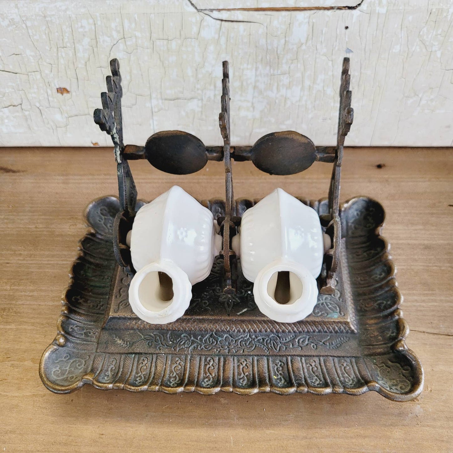 Antique Vintage Double Snail Inkwell Pen Holder Ceramic Stoneware
