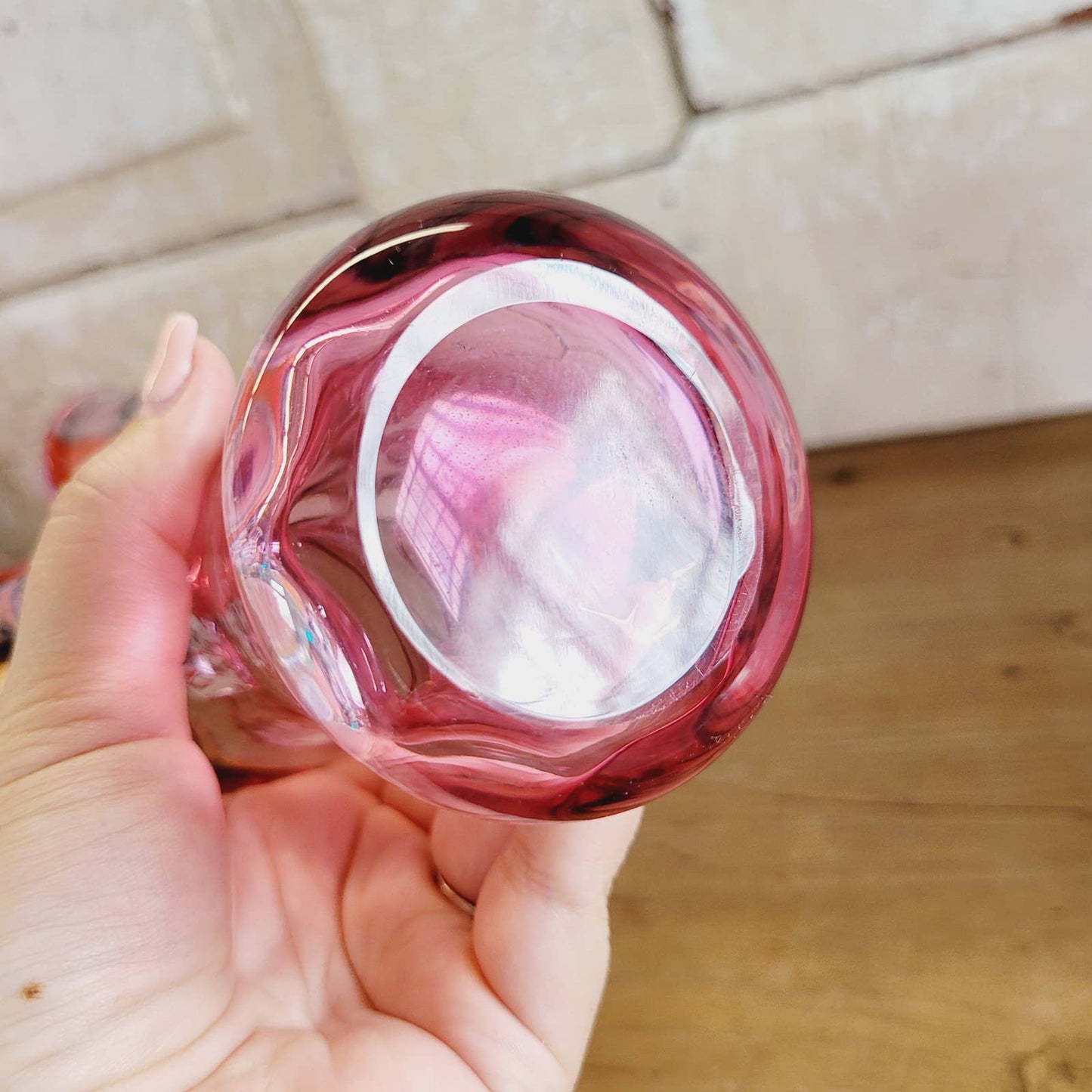 Vintage Art Glass Cranberry Thumbprint Handkerchief Vase