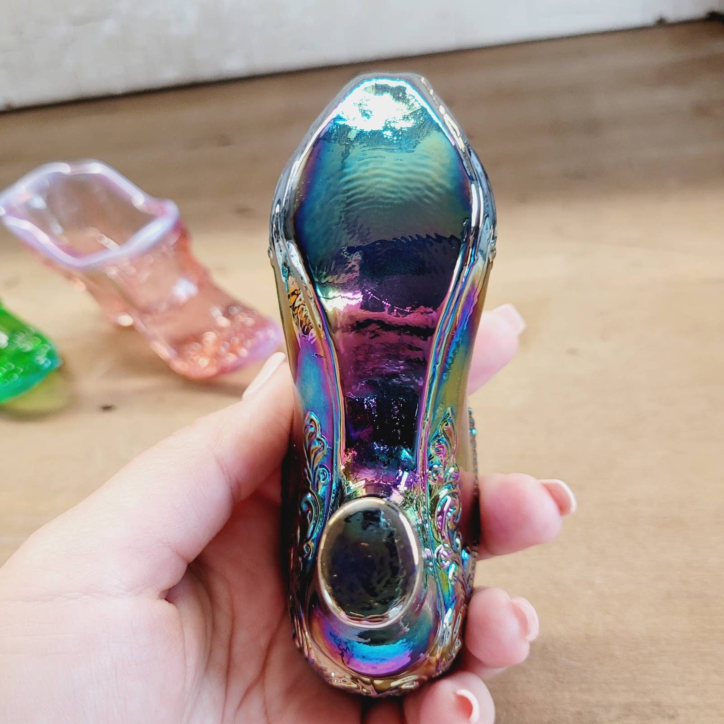 Mosser Glass Scroll Slipper with Bow-Retired See Description