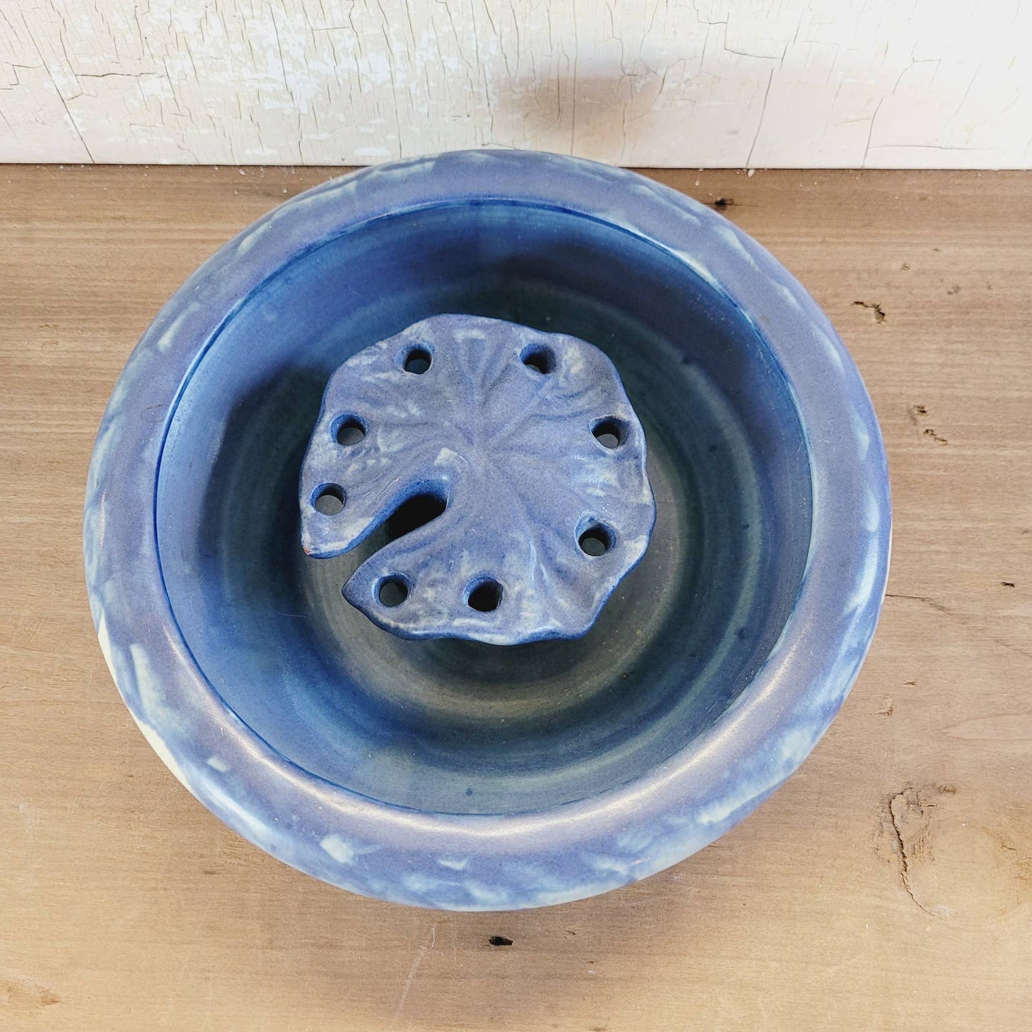 Vintage Peters Reed Pottery Bowl and Lily Pad Flower Frog Zane Ware