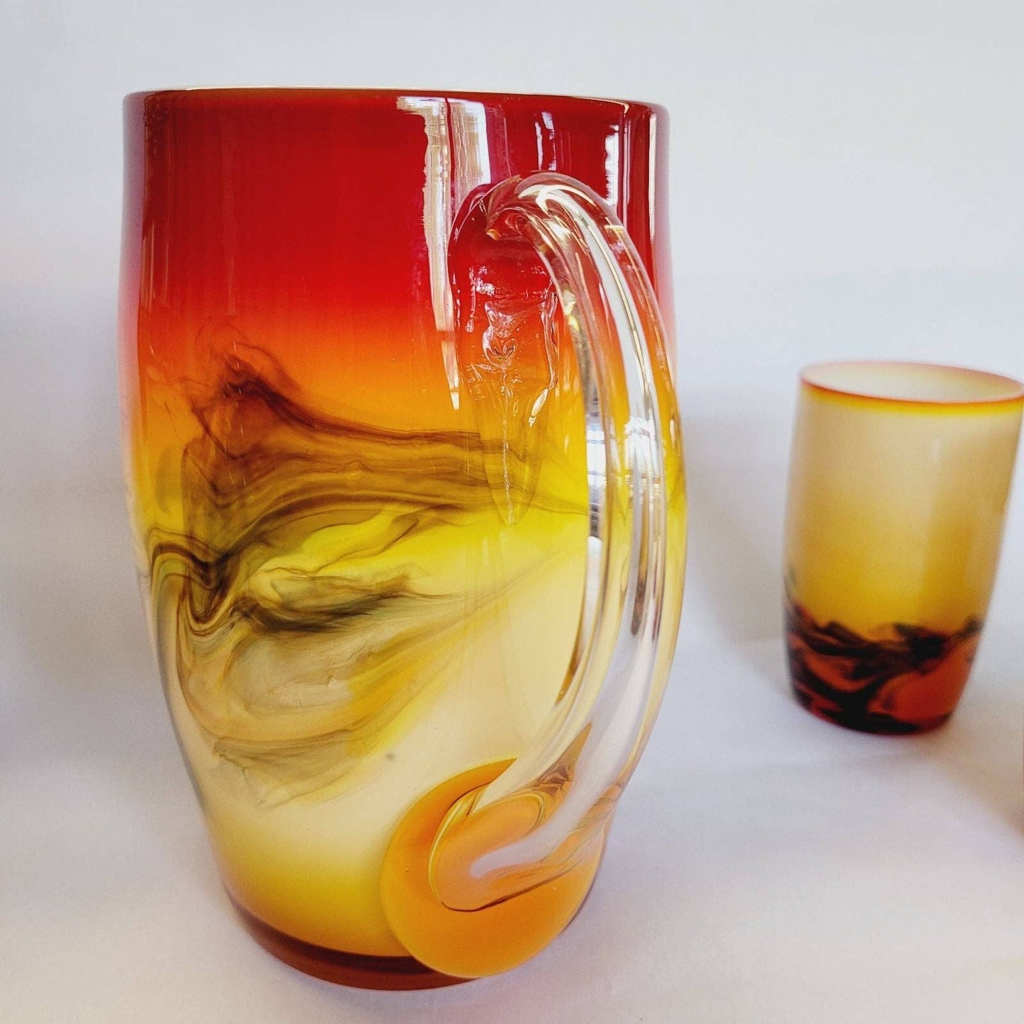 Vintage Cased Glass Tumblers and Pitcher