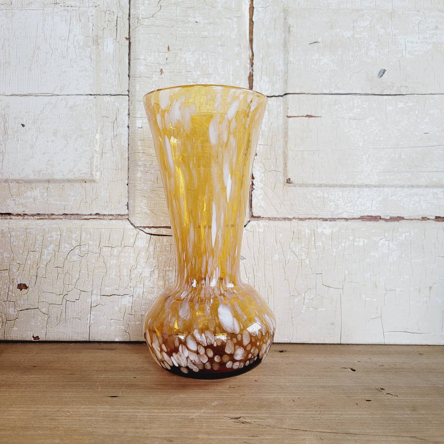 Vintage Amber and White Art Glass Vase