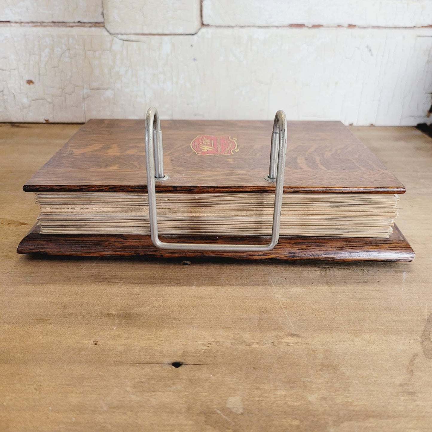 1920's Weis Manufacturing Co. Monroe Michigan Wood Desktop Ledger Book w/Pages