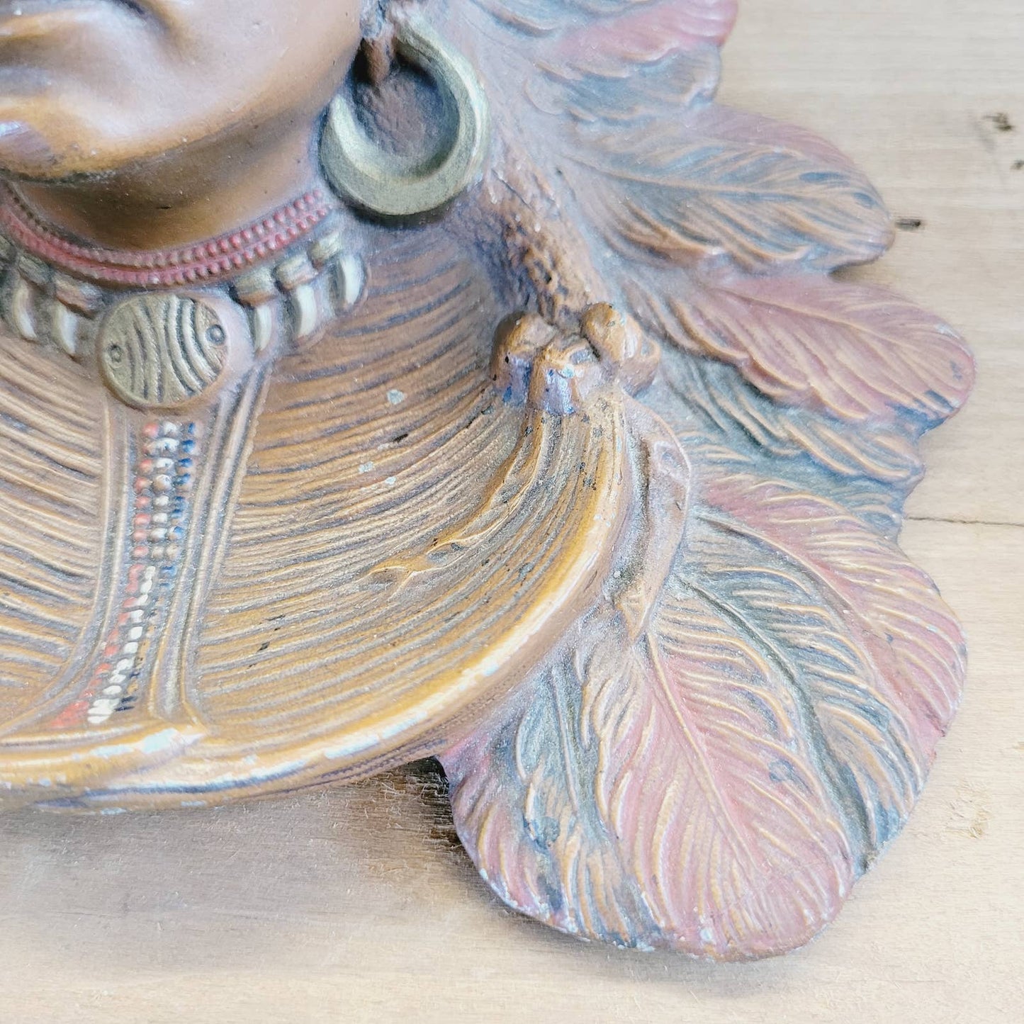 Early 1900s Antique Native American Indian Chief in Headdress Inkwell