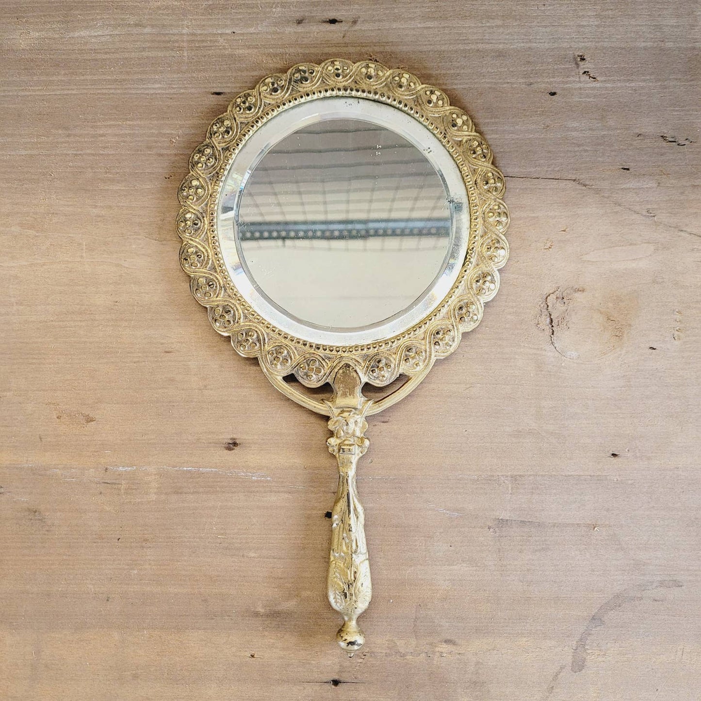 Antique Bradley & Hubbard #3568 Gilded Cast Iron Art Hand Mirror