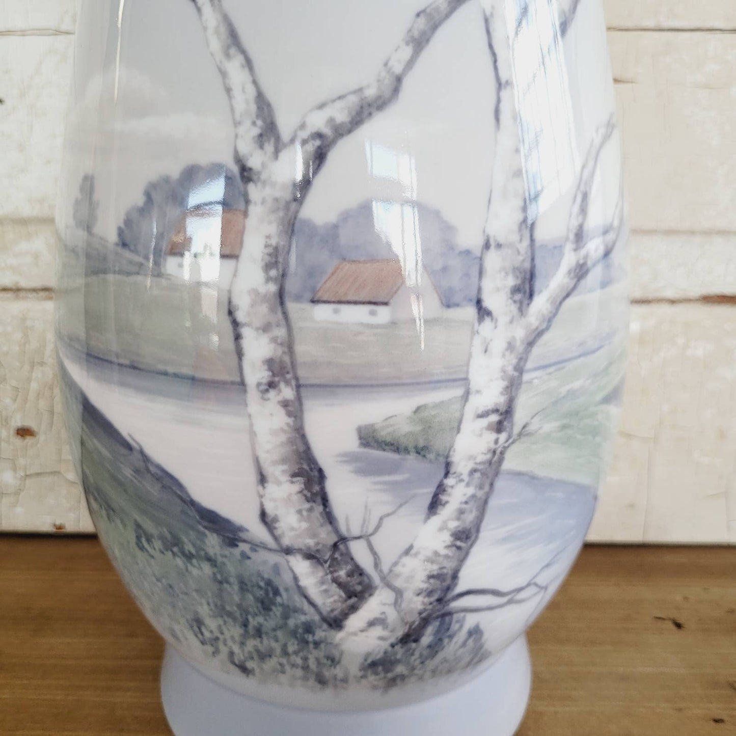 Bing & Grondahl River Farm Birch Tree Scenery Vase Large