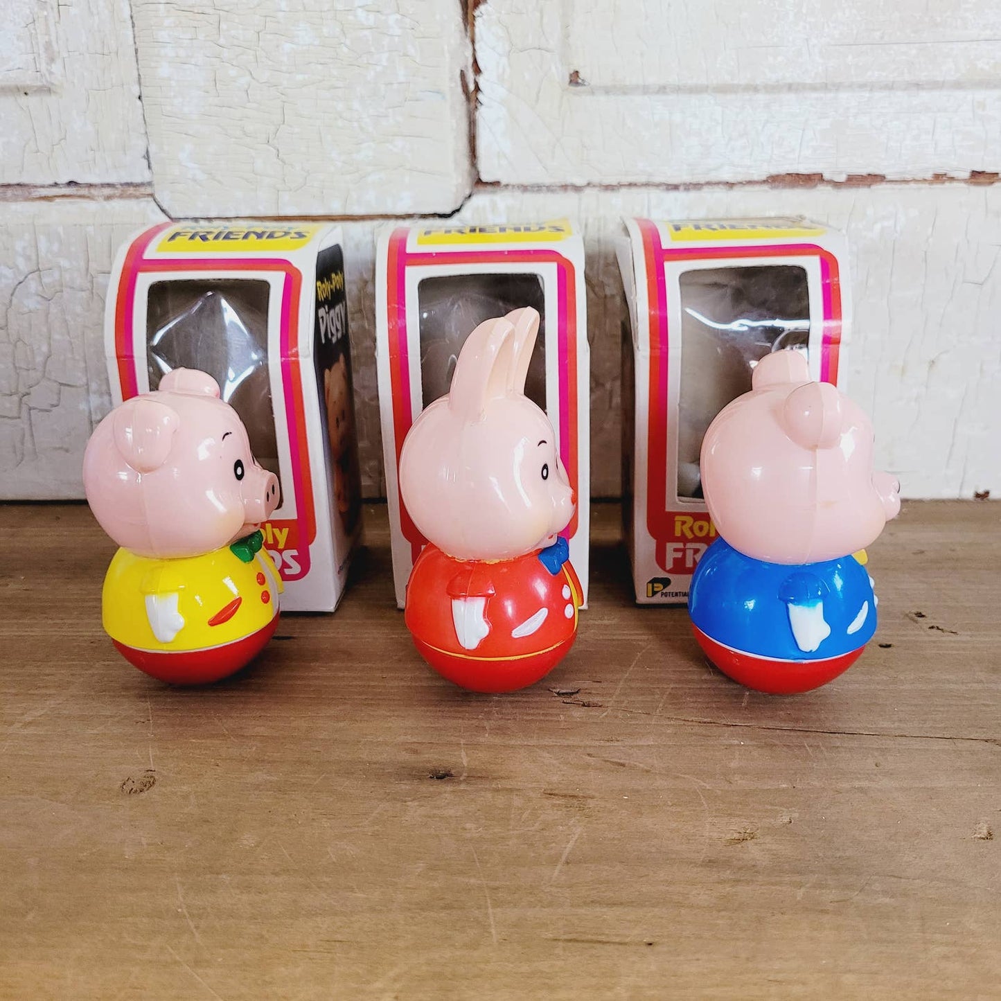 Vintage Roly-Poly Friends Piggy Rabbit Bear NOS with Boxes