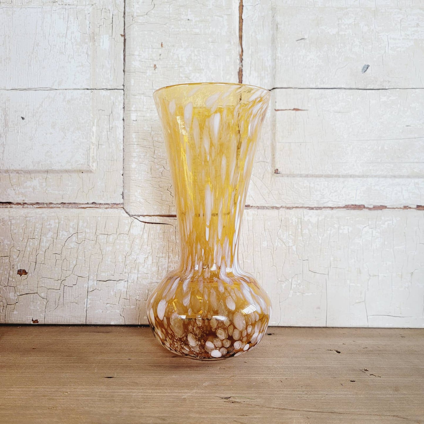 Vintage Amber and White Art Glass Vase