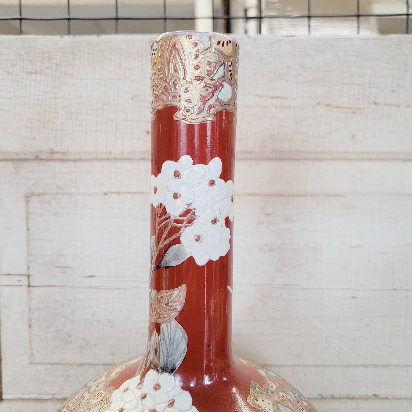 Antique Japanese Porcelain Vase with Butterflies and Blossoms