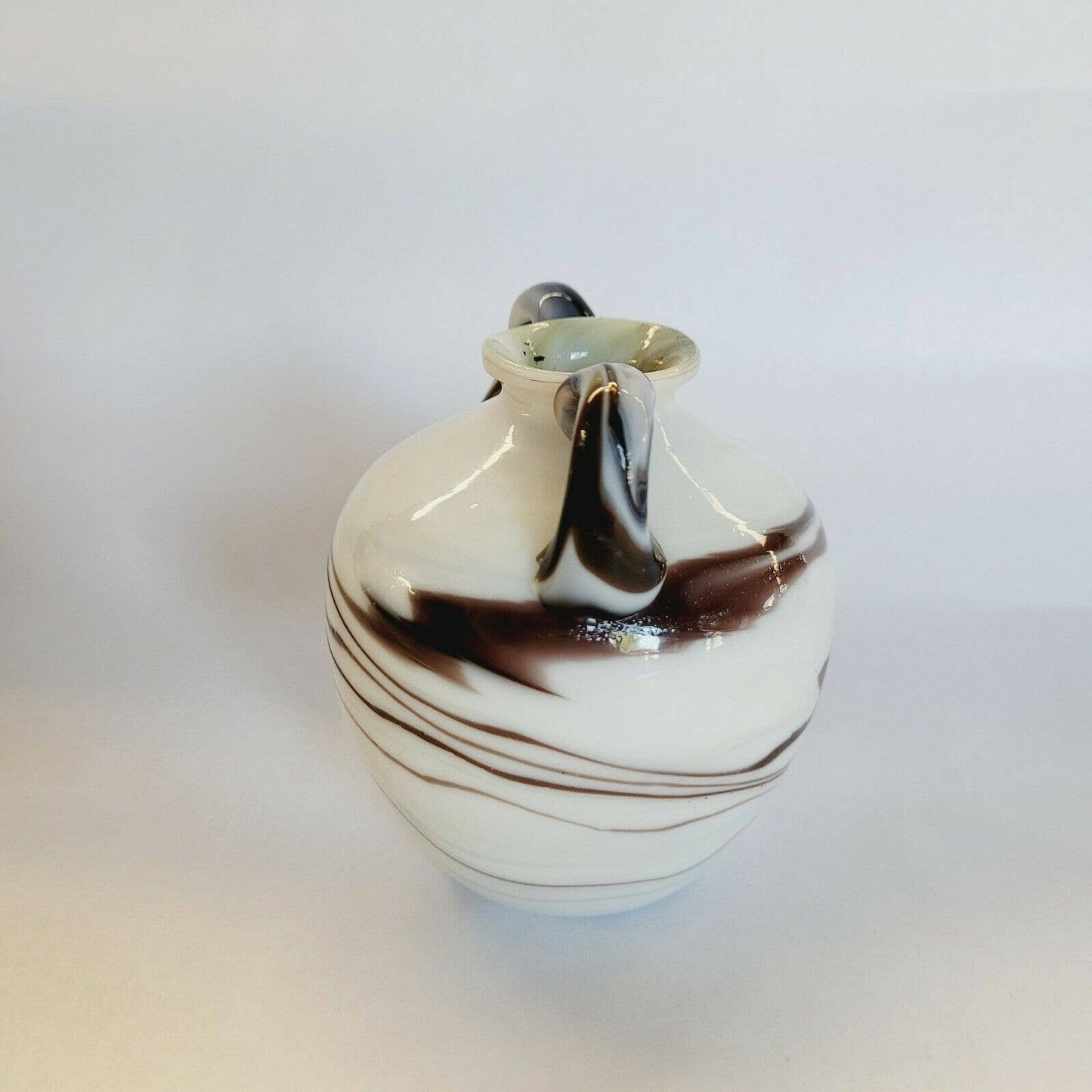Vintage Art Glass Handled Vase Hand blown.