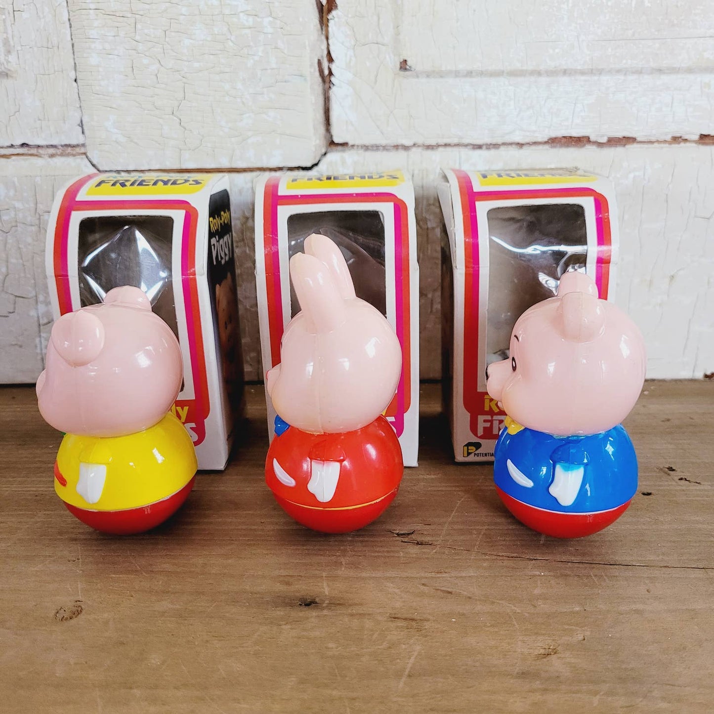 Vintage Roly-Poly Friends Piggy Rabbit Bear NOS with Boxes