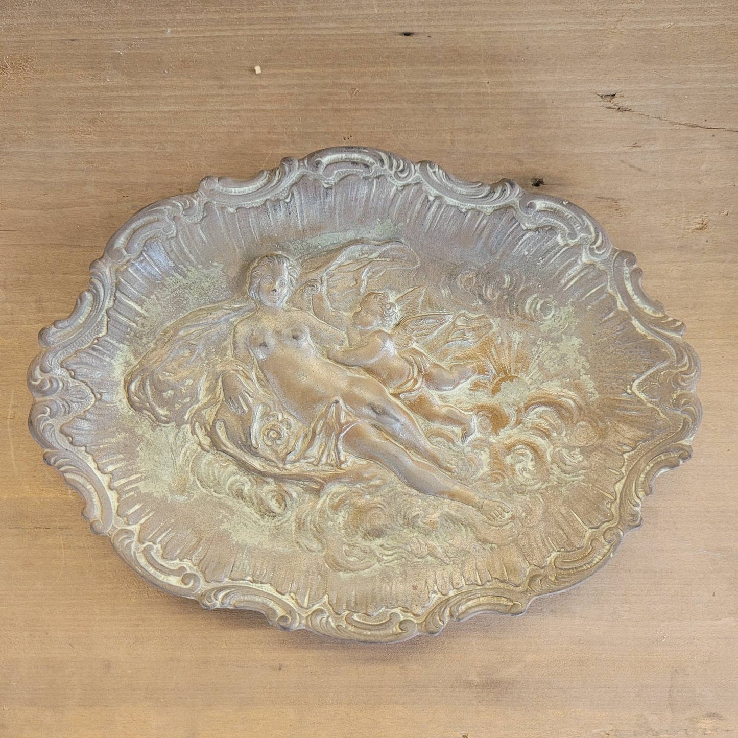 Antique Art Nouveau Nymph and Cupid Tray Plaque
