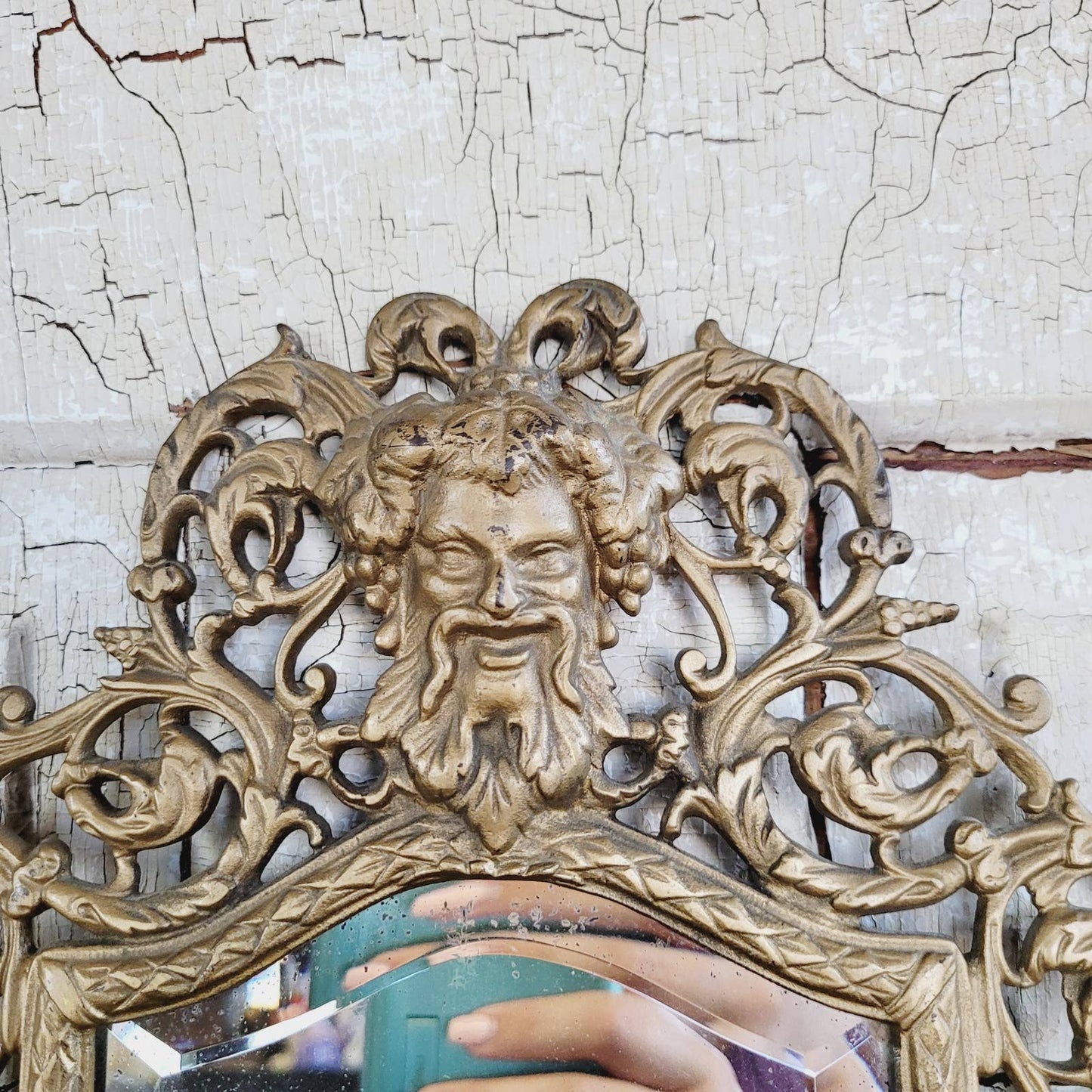 Bradley & Hubbard Cast Iron Gilt Framed Wall Mirror Bacchus Grapes Vine Antique