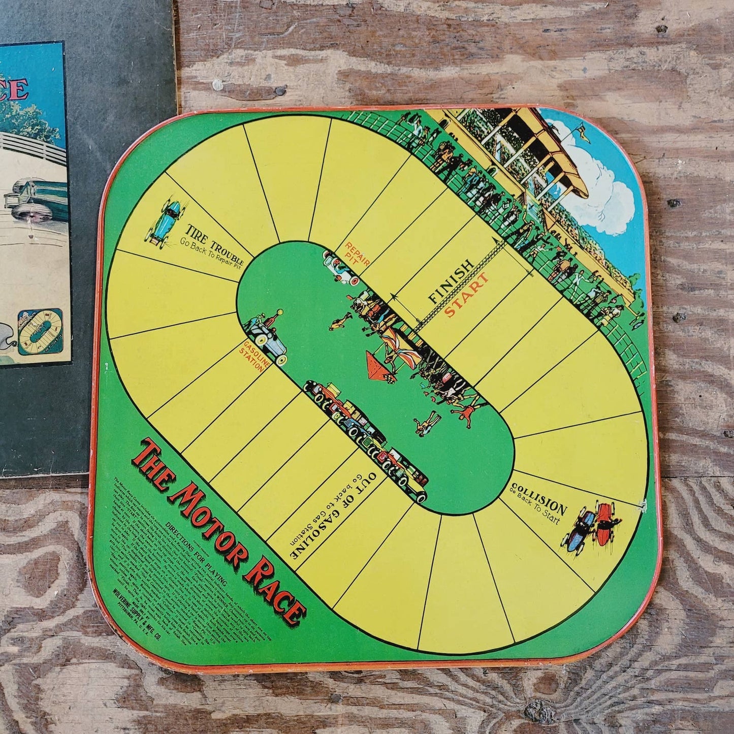 ANTIQUE 1920's THE MOTOR RACE GAME METAL BOARD 2-in-1