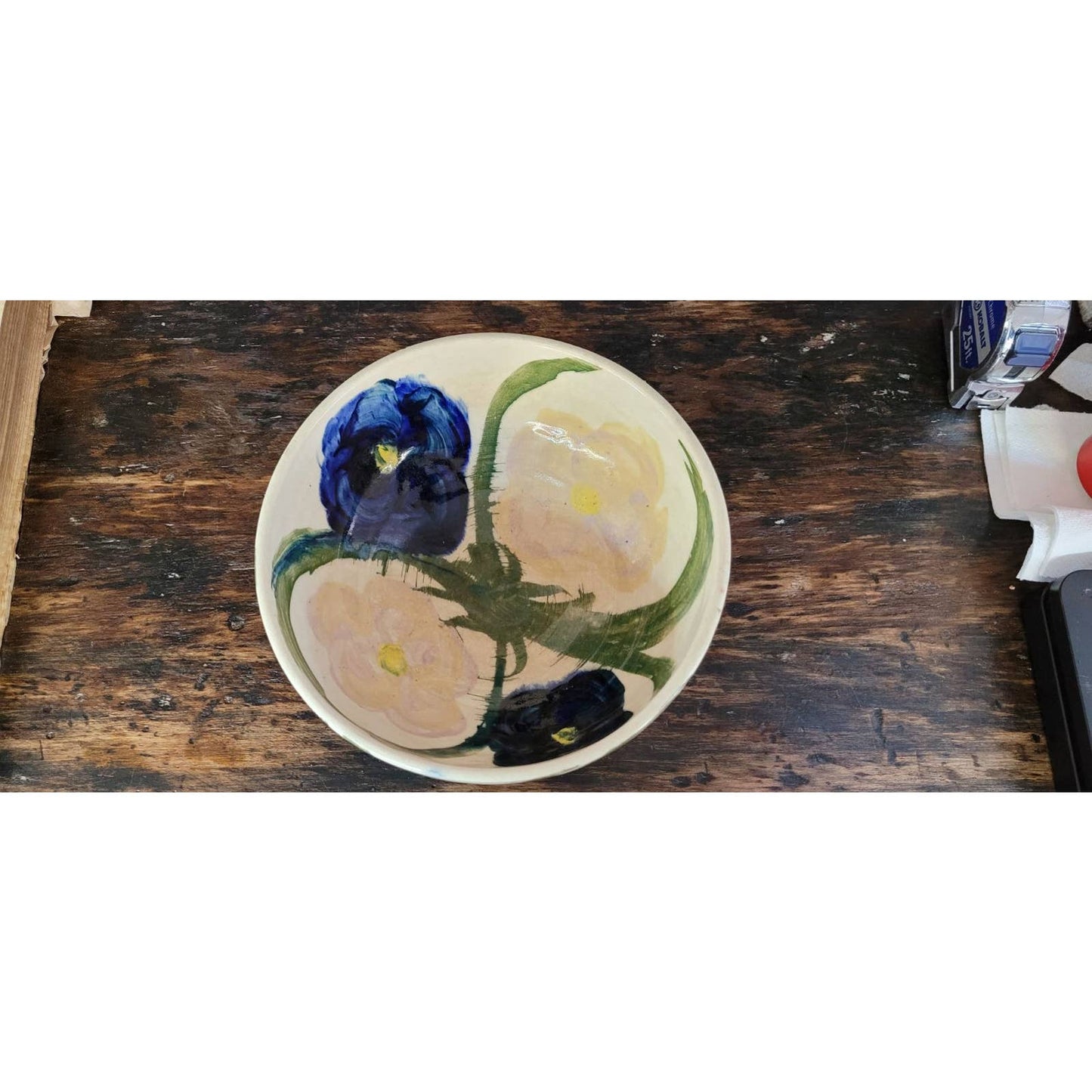 Vintage Polish Pottery Bowl with Flowers