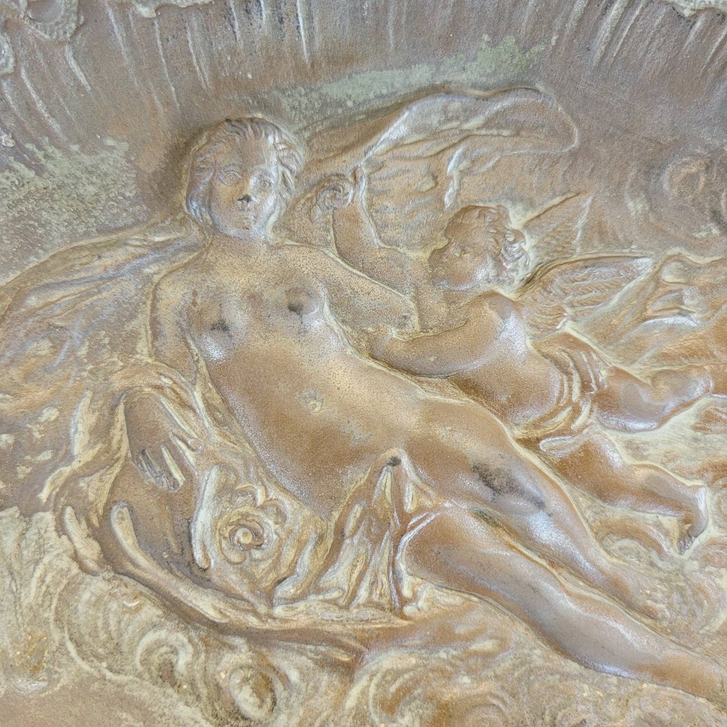 Antique Art Nouveau Nymph and Cupid Tray Plaque