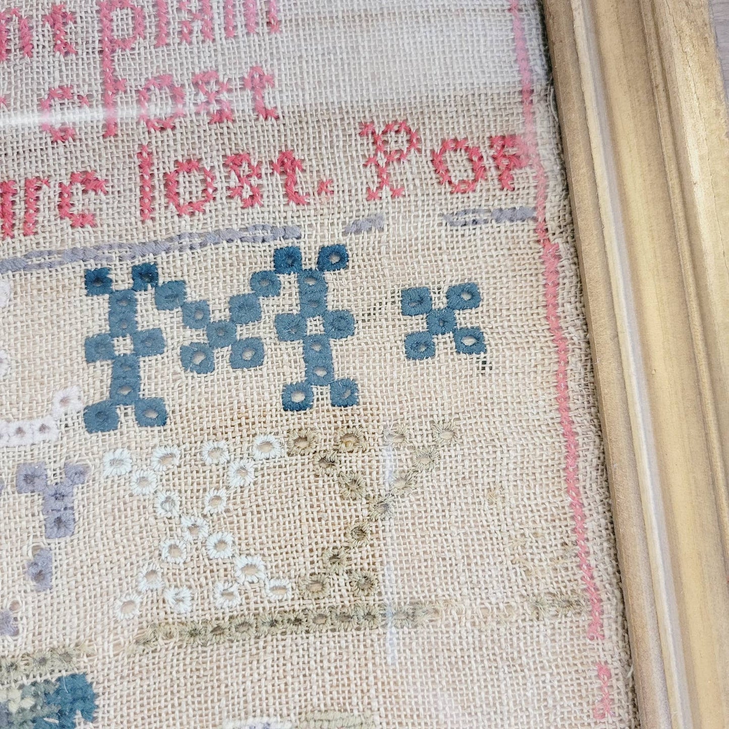 Antique Janet Black 1838 1839 Sampler Alexander Pope Windsor Forest Framed