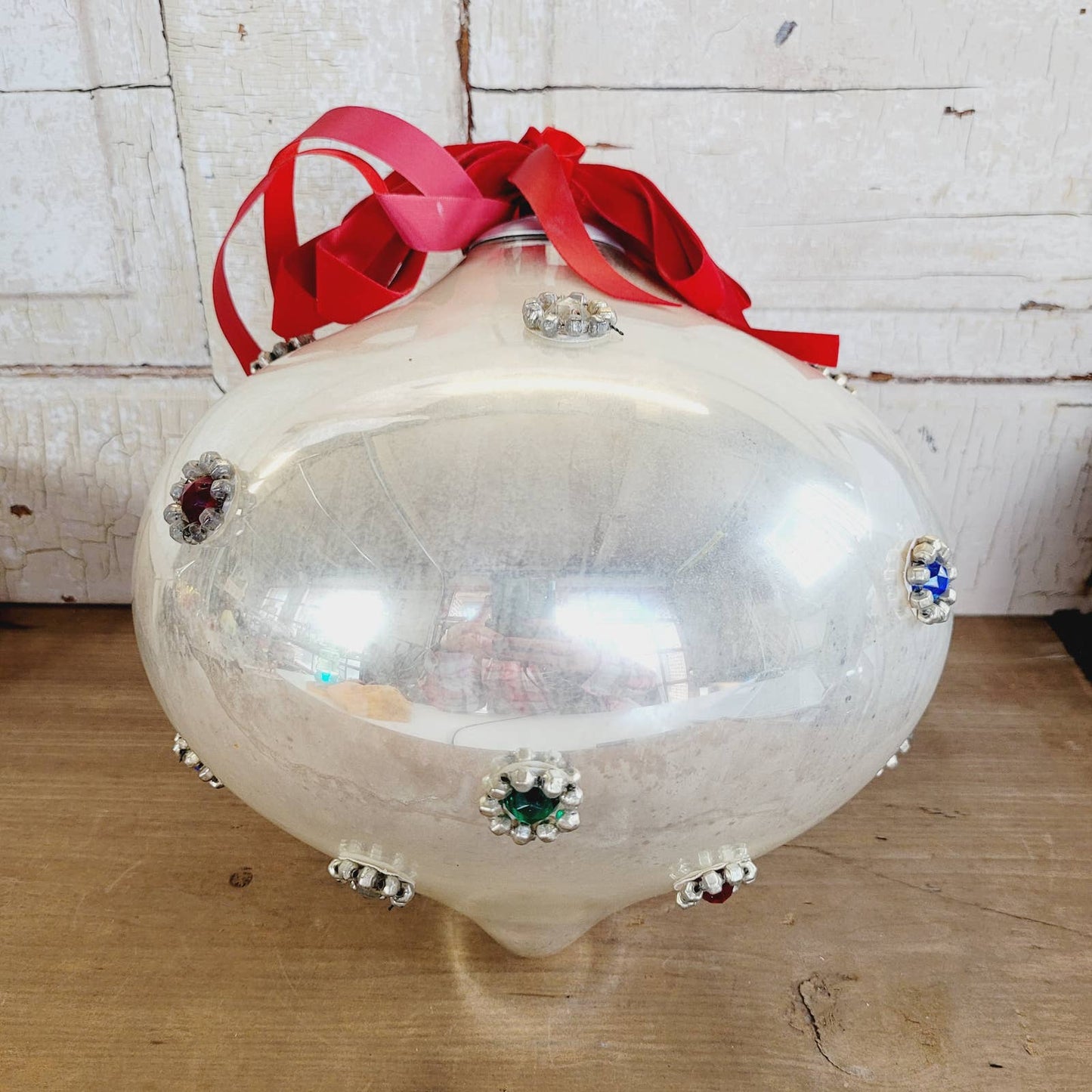 Antique Jumbo XL Mercury Glass Store Display Christmas Ornament 10" #2