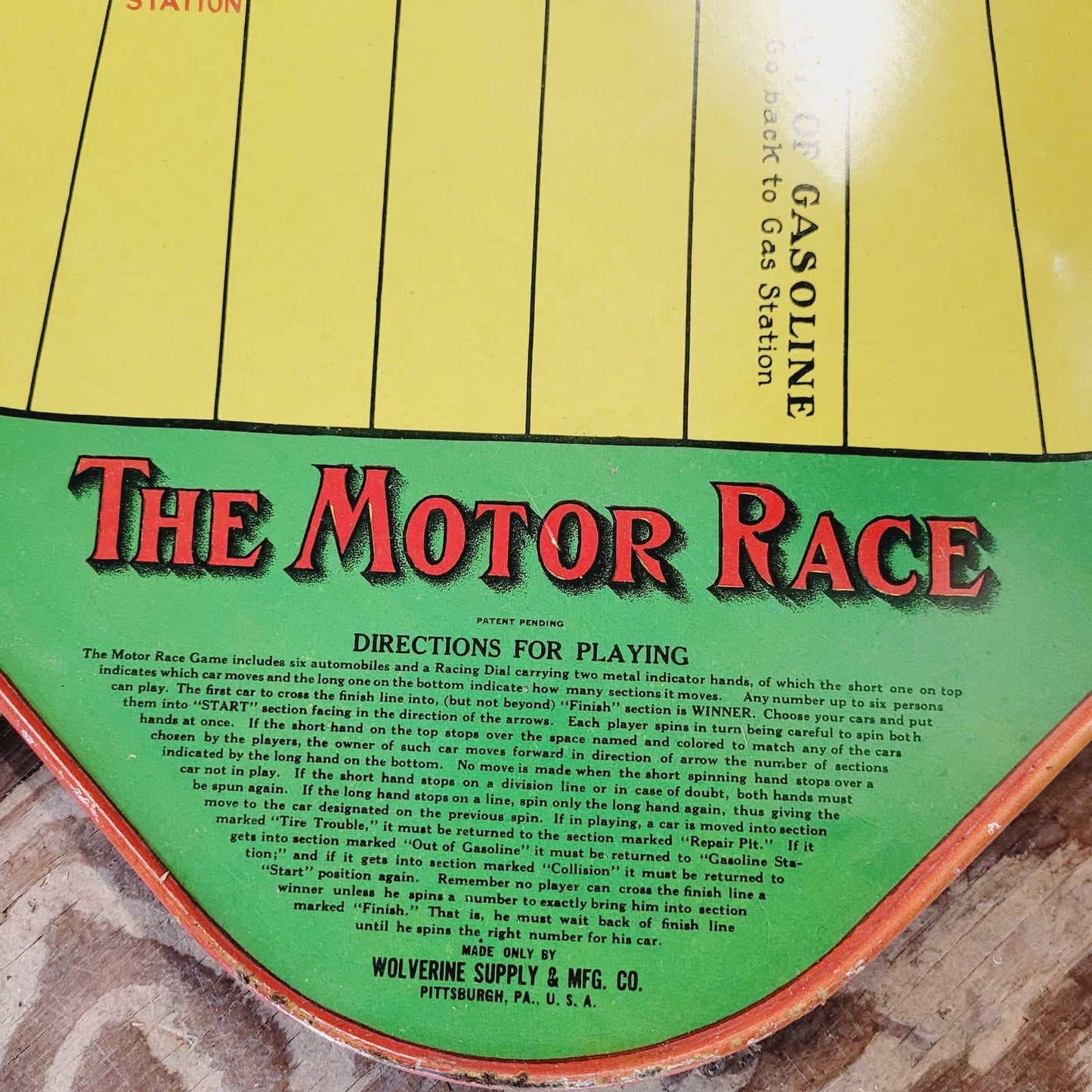 ANTIQUE 1920's THE MOTOR RACE GAME METAL BOARD 2-in-1
