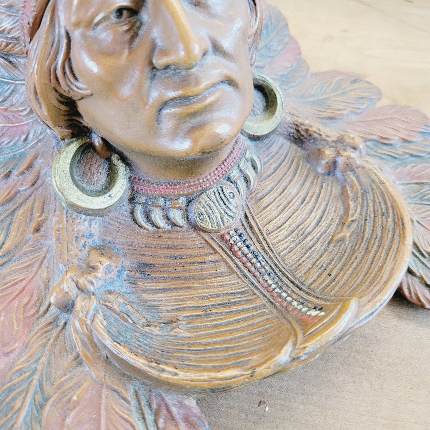 Early 1900s Antique Native American Indian Chief in Headdress Inkwell