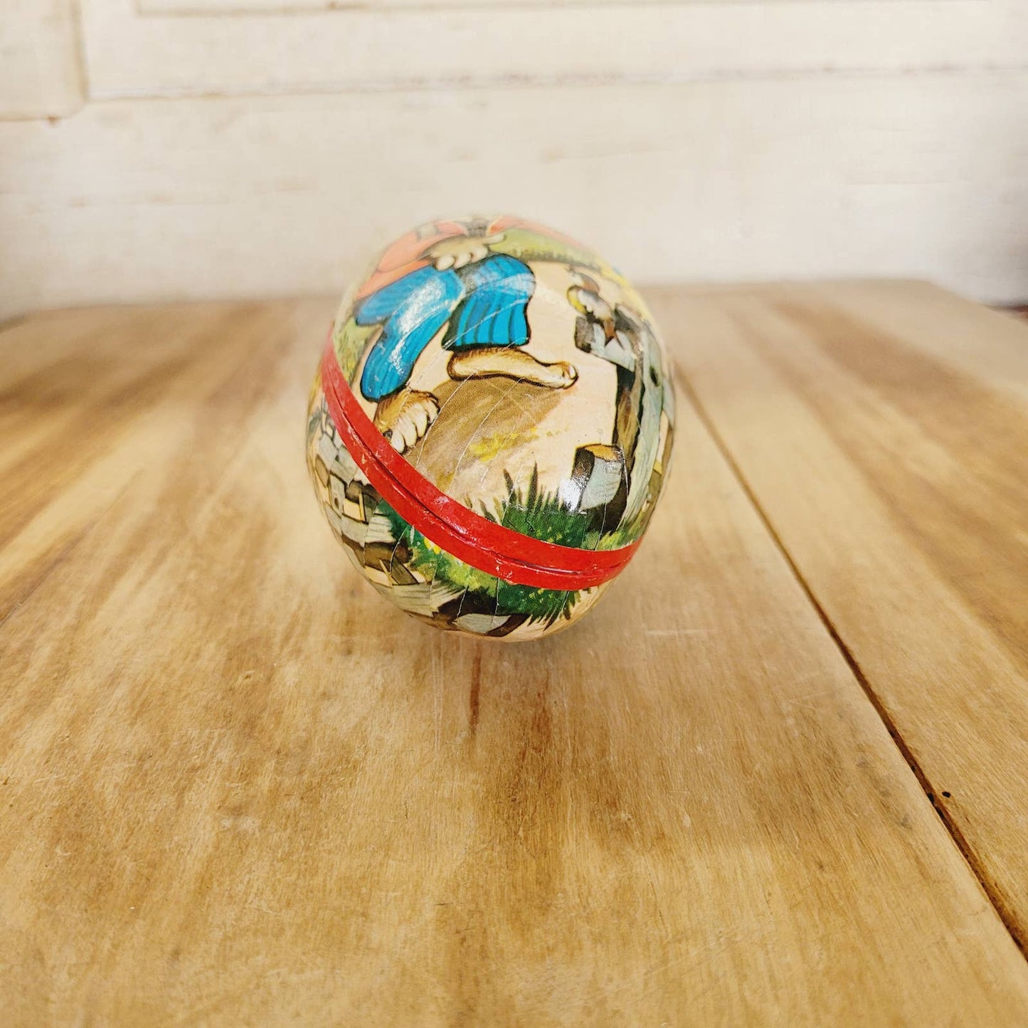 Vintage 4 1/8" Paper Mache Egg Western Germany Easter Bunny and Duckling