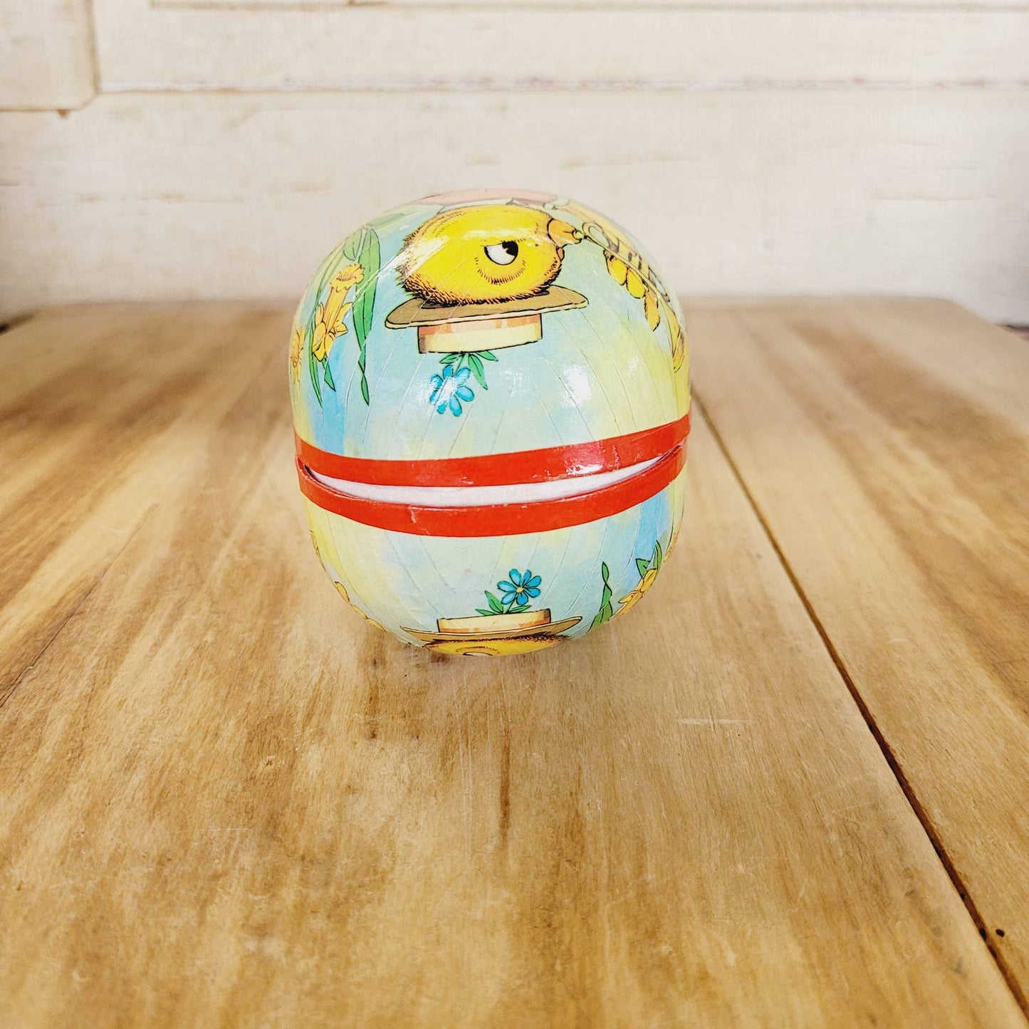 Vintage 5" Paper Mache Egg Western Germany 3 Chicks Peeps
