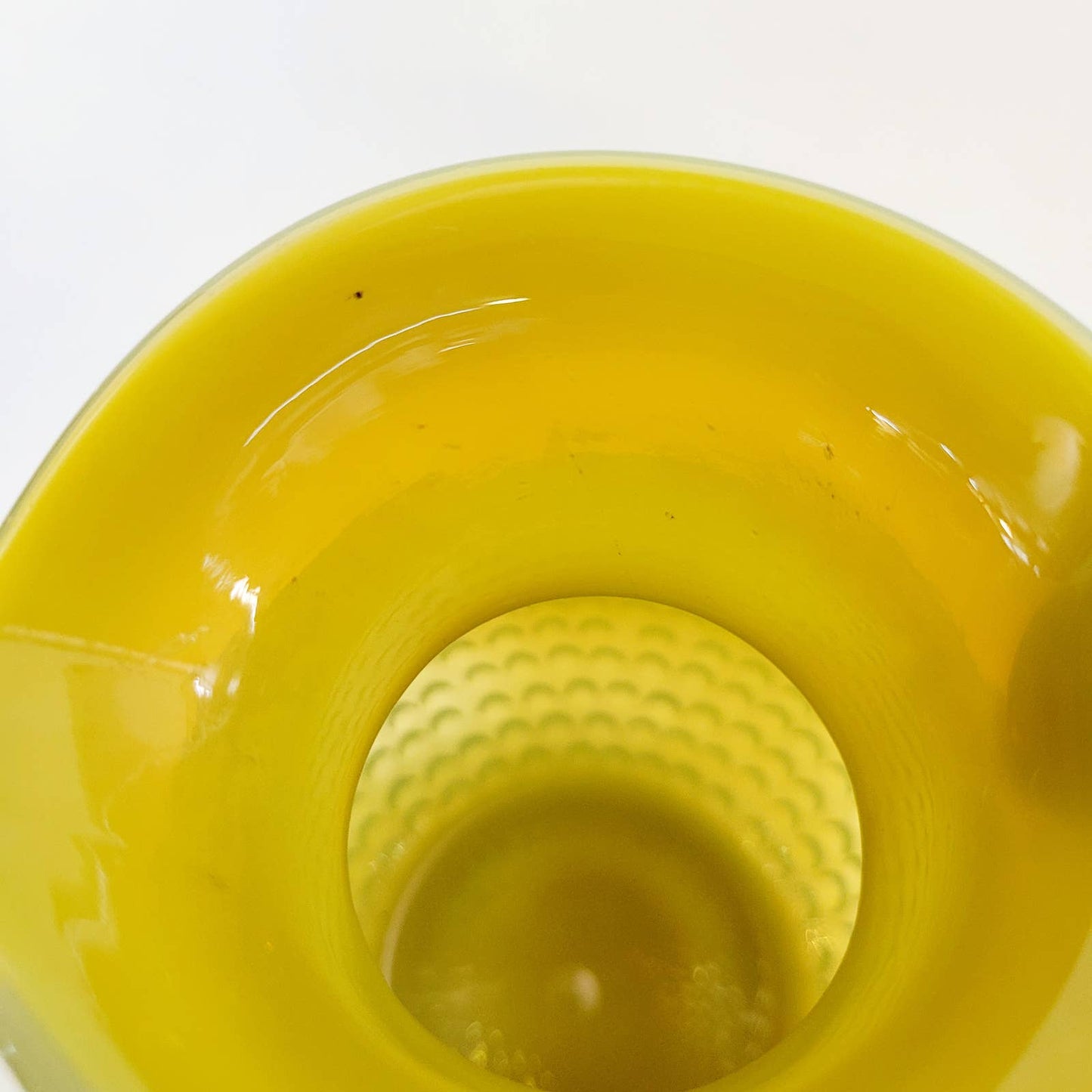 VINTAGE ART GLASS YELLOW GREEN HOBNAIL PITCHER