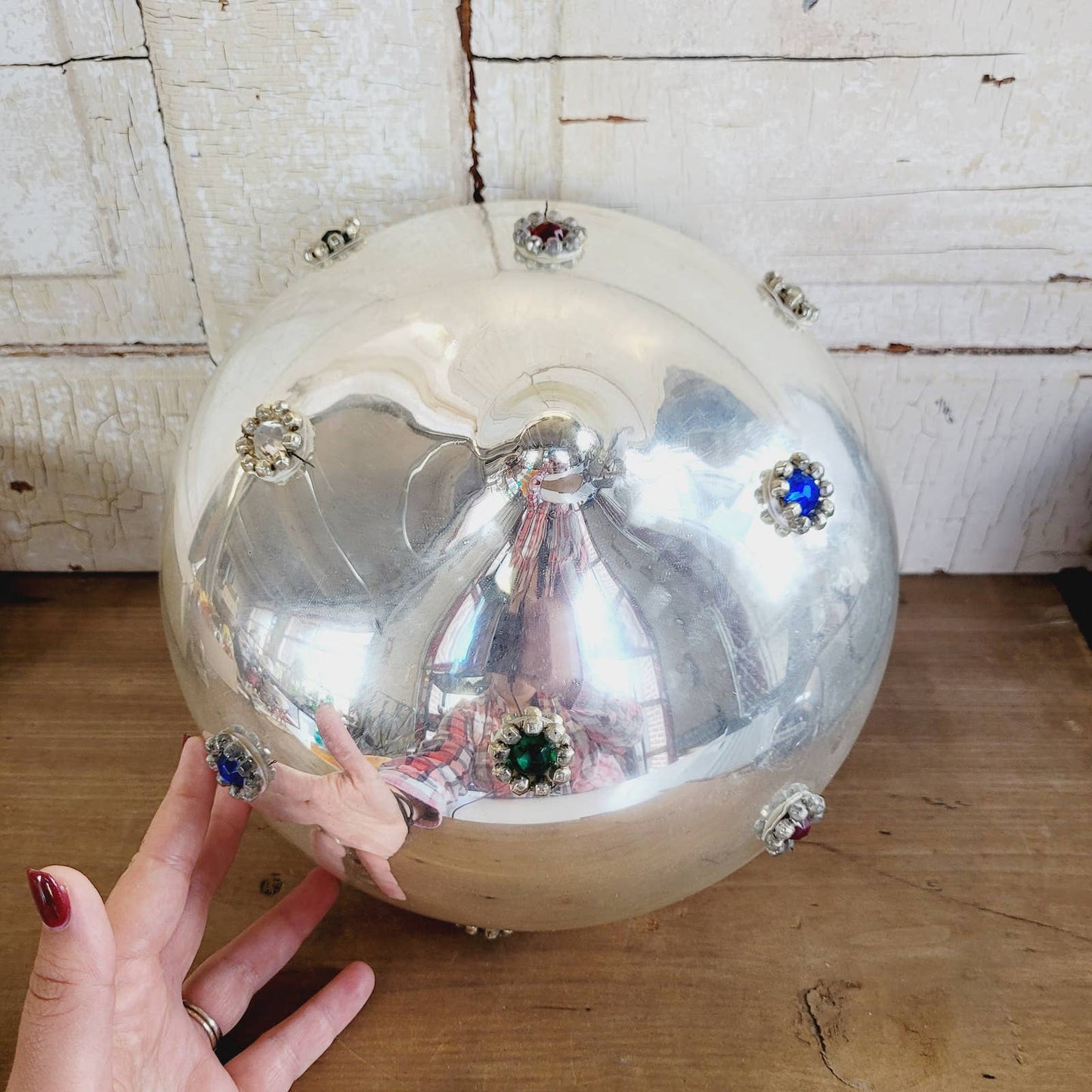 Antique Jumbo XL Mercury Glass Store Display Christmas Ornament 10"