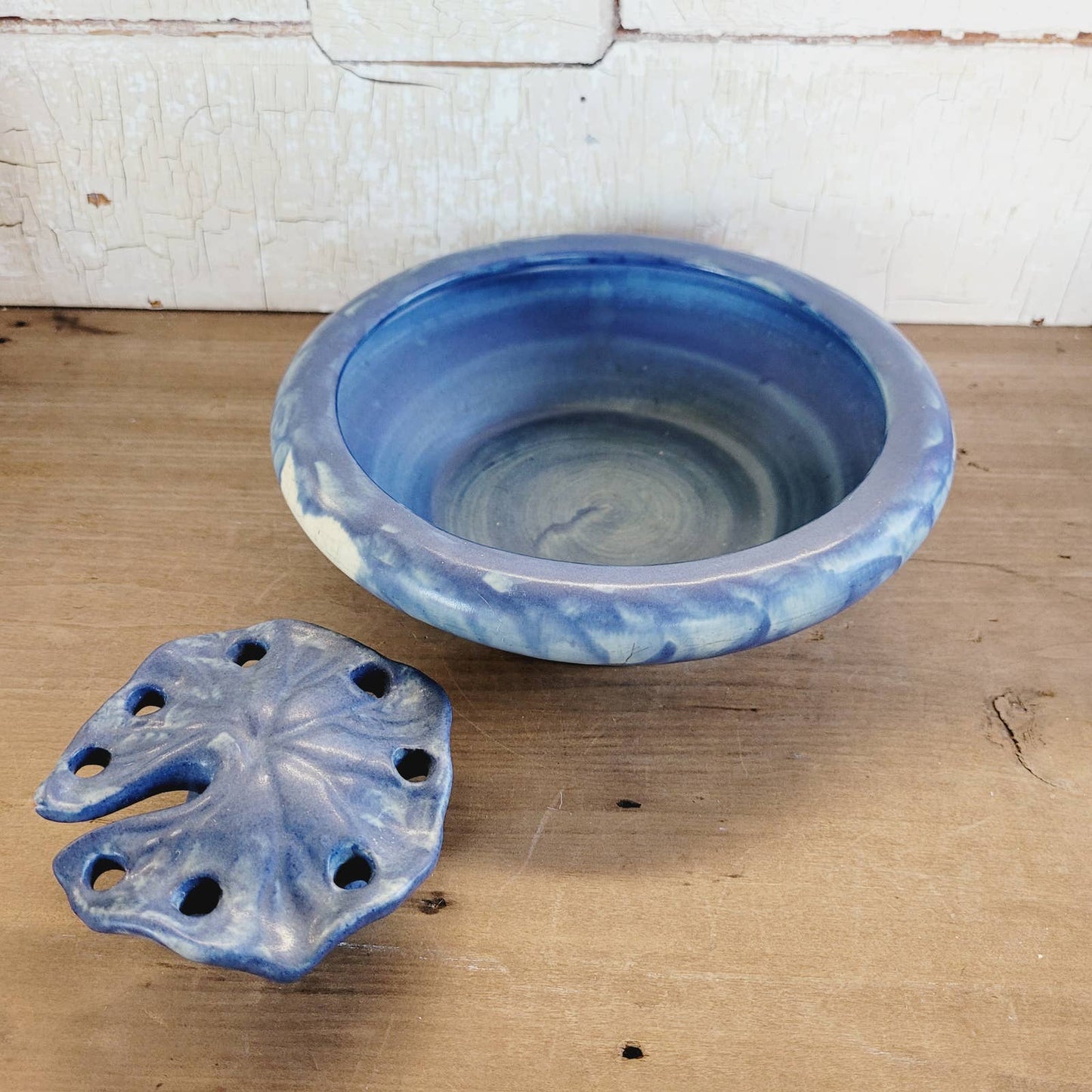Vintage Peters Reed Pottery Bowl and Lily Pad Flower Frog Zane Ware