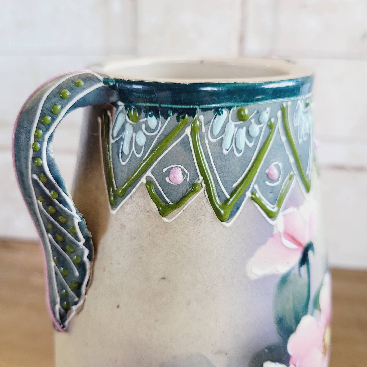 Vintage Satsuma Moriage Vase with Handles Made in Japan