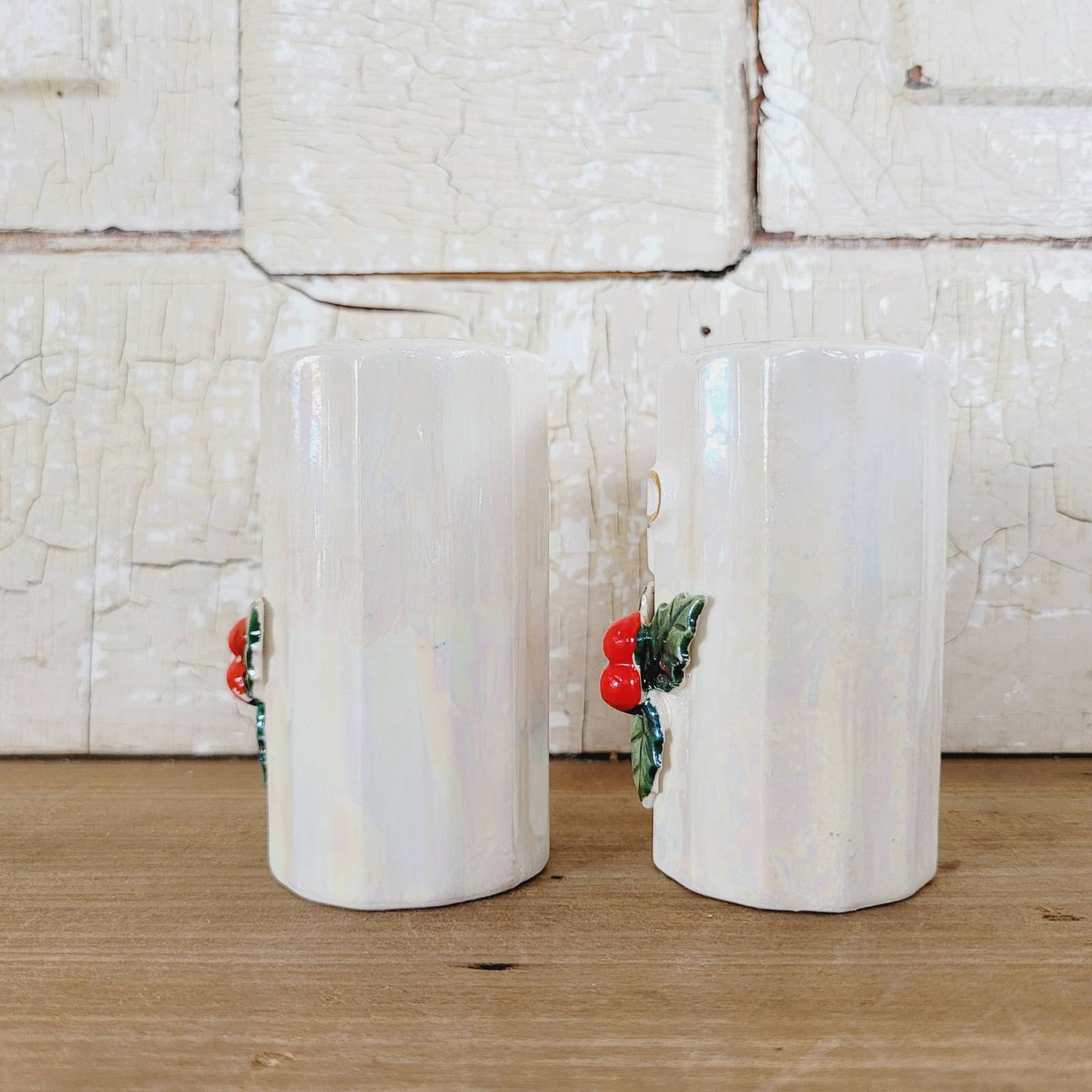 Vintage Christmas Norcrest Holly Berry Salt Pepper Shaker Set