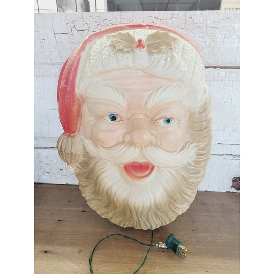 Vintage Poloron Santa Face Blow Mold | 1960s Lighted Christmas Decoration