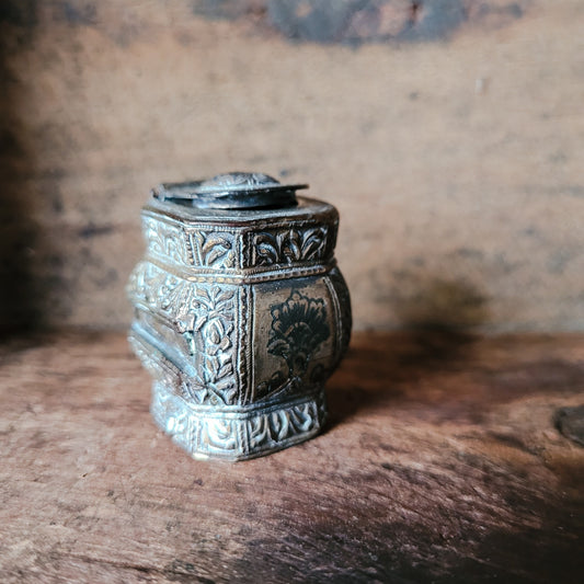 Antique Metal Inkwell - Vintage Desk Decor with Unique Detailing