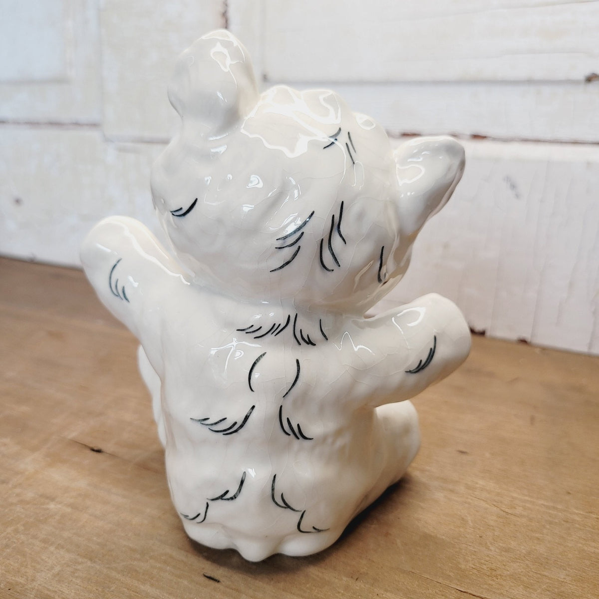 Kay Finch White Black Pink Bear Figurine 6 Inch Ceramic