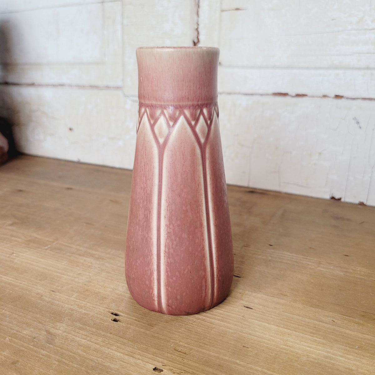 Rookwood 1920 Matte Rose Pink Vase Shape 1824 Incised Geometric Arts Crafts