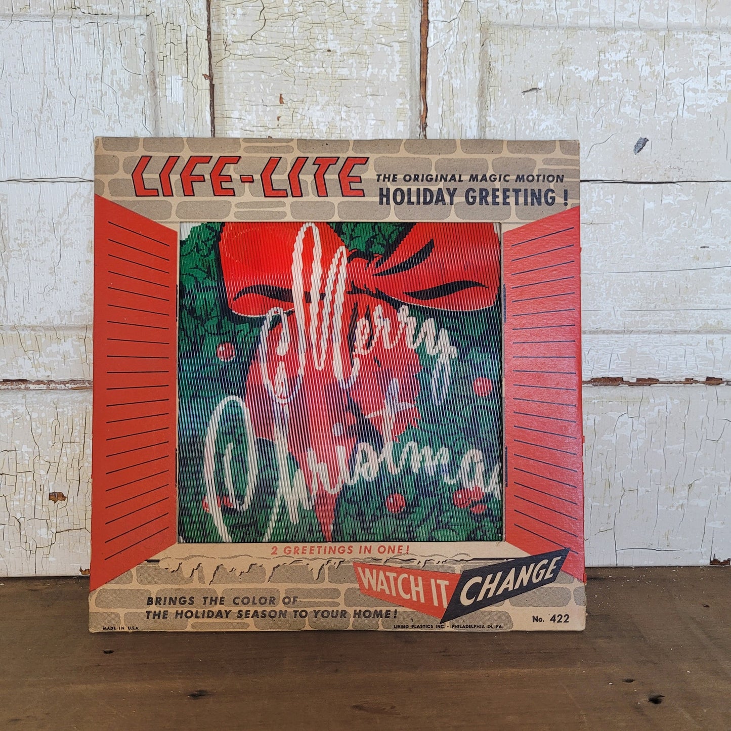 Vintage Life-Lite Magic Motion Holiday Sign Merry Christmas Happy New Year