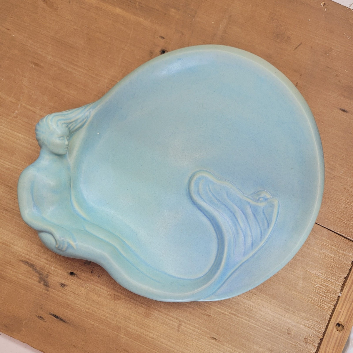 Van Briggle Pottery Mermaid Tray Dish Plate Ming Blue Matte Colorado Springs