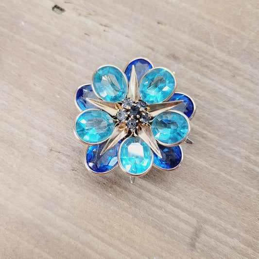 Vintage Walter Lampl Gold-Filled Pendant/Brooch w/ Aqua & Sapphire Blue Crystals