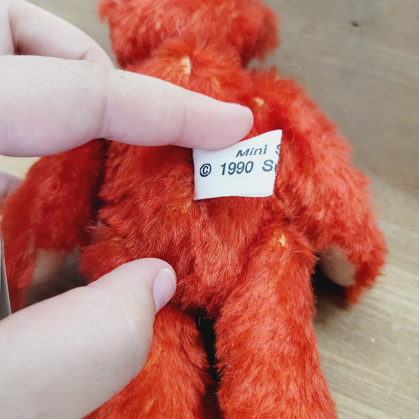 Nostalgic Bear Co 1990 Mini Teddy Bear Signed Sue Foskey Red 6" w Tags