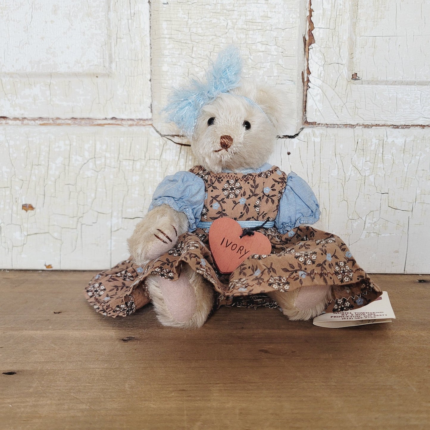 Cranberry Mountain Bears Ivory Mohair Teddy Bear 1990 Muriel Townsend Signed 7”