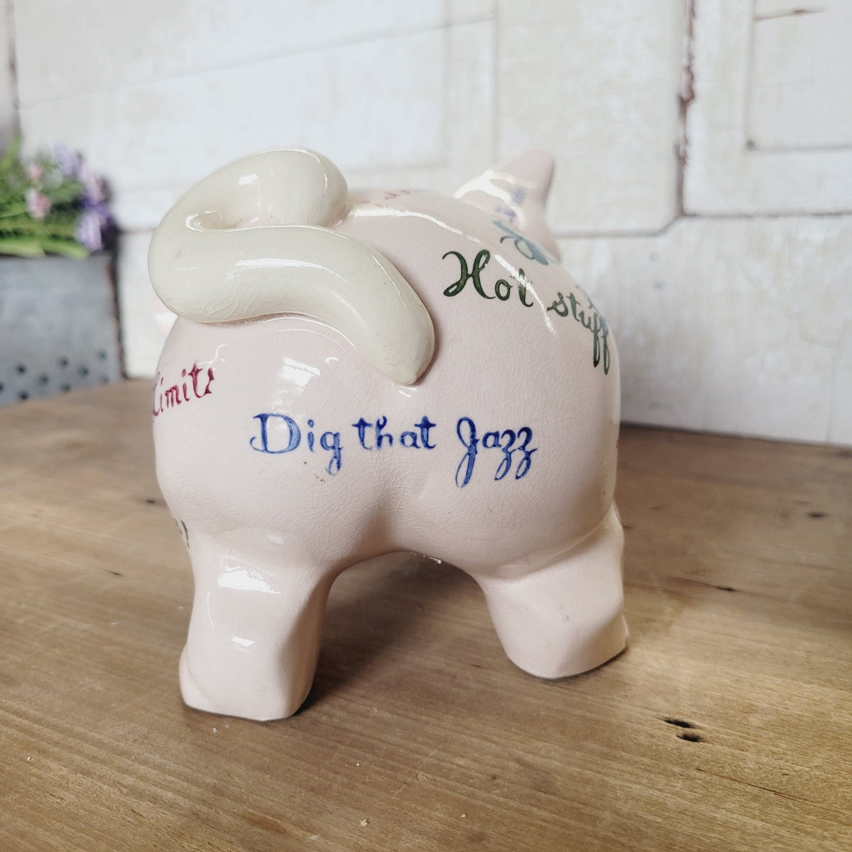 Vintage NAPCO 1950s Rock and Roll Slang Piggy Bank Hep Cat Ceramic Pink 8in